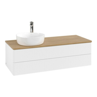 V&B Meuble sous lavabo avec structure de façade, éclairage Antao 120x36x50cm, H I P, WBP chêne hon. Oa, blanc m Lac