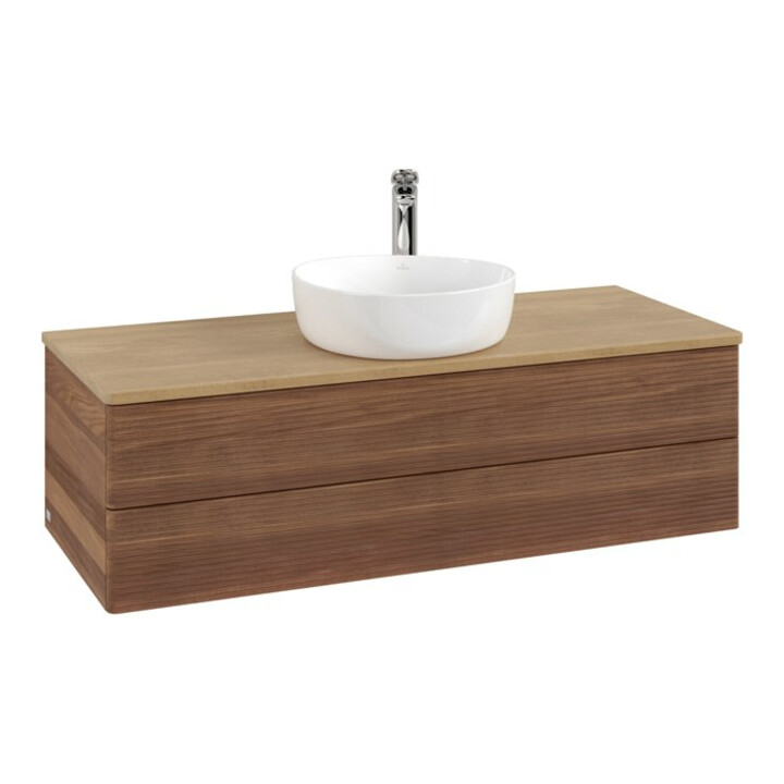 V&B Meuble sous-lavabo avec structure de façade, éclairage Antao 120x36x50cm, H I P, WBP hon. Oa, blanc wal