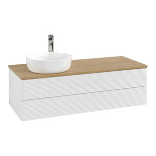 V&B Meuble sous lavabo avec structure de façade, éclairage Antao 120x36x50cm, H - L, WBP hon. Oa, blanc laqué