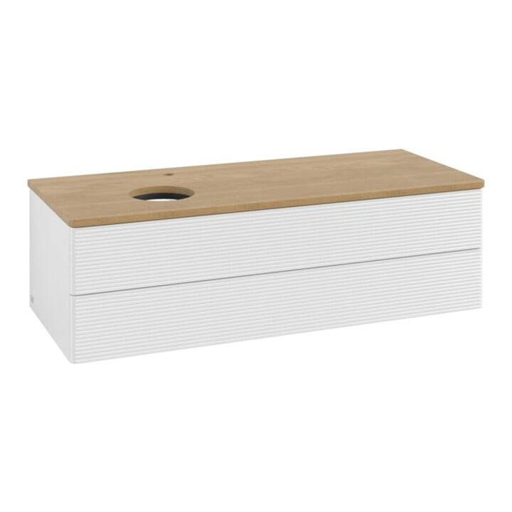 V&B Meuble sous lavabo avec structure de façade, éclairage Antao 120x36x50cm, H - L, WBP hon. Oa, blanc laqué