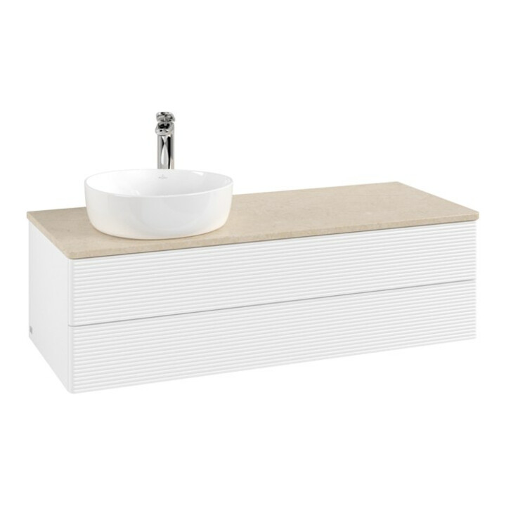 V&B Meuble sous lavabo avec structure de façade, éclairage Antao 120x36x50cm, HI, WBP botti., blanc avec Lac