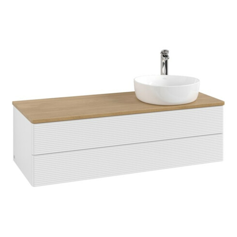 V&B Meuble sous lavabo avec structure de façade, éclairage Antao 120x36x50cm, HI, WBP chêne hon. Oa, blanc laqué