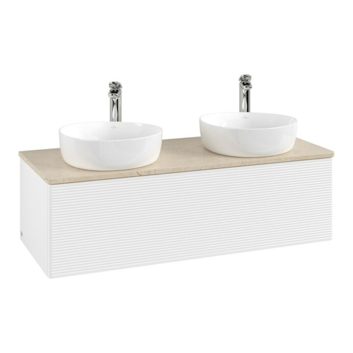 V&B Meuble sous lavabo avec structure de façade, éclairage Antao 120x36x50cm, HL, WBP botti., blanc avec Lac