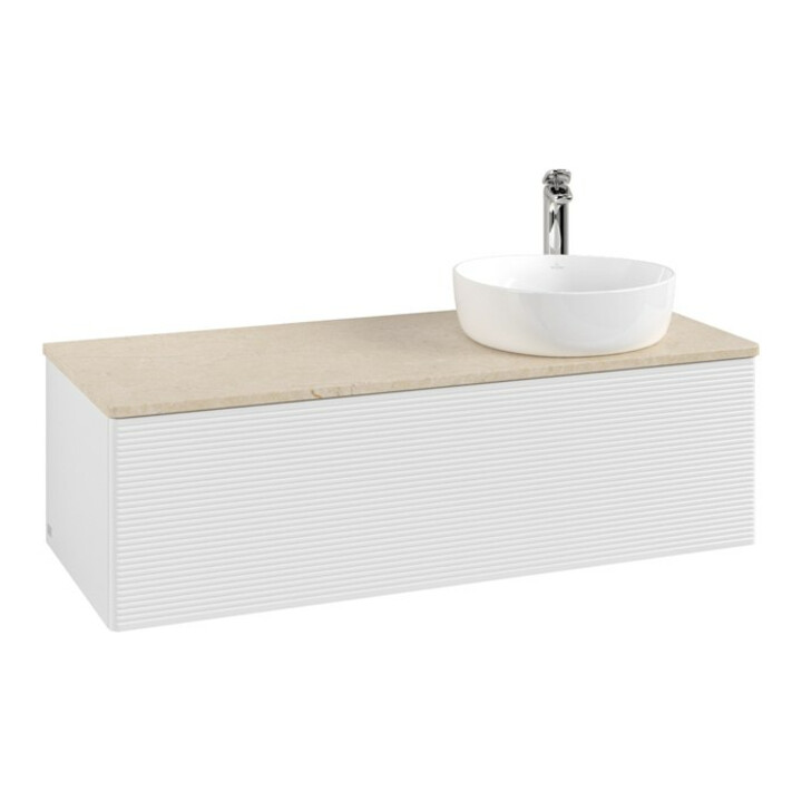 V&B Meuble sous lavabo avec structure de façade, éclairage Antao 120x36x50cm, HL, WBP botti., blanc brillant Lac