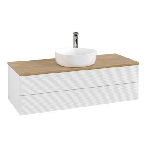 V&B Meuble sous lavabo avec structure de façade, éclairage Antao 120x36x50cm, HL, WBP chêne hon. Oa, blanc laqué