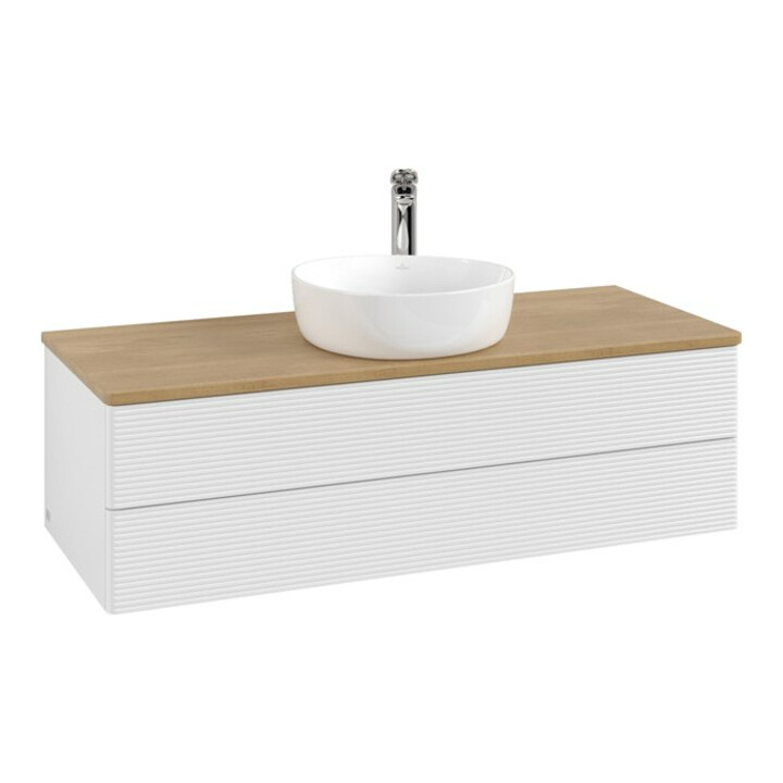 V&B Meuble sous lavabo avec structure de façade, éclairage Antao 120x36x50cm, HL, WBP chêne hon. Oa, blanc laqué