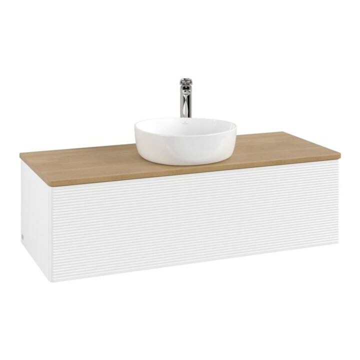 V&B Meuble sous lavabo avec structure de façade, éclairage Antao 120x36x50cm, HL, WBP hon. Oa, blanc avec laque