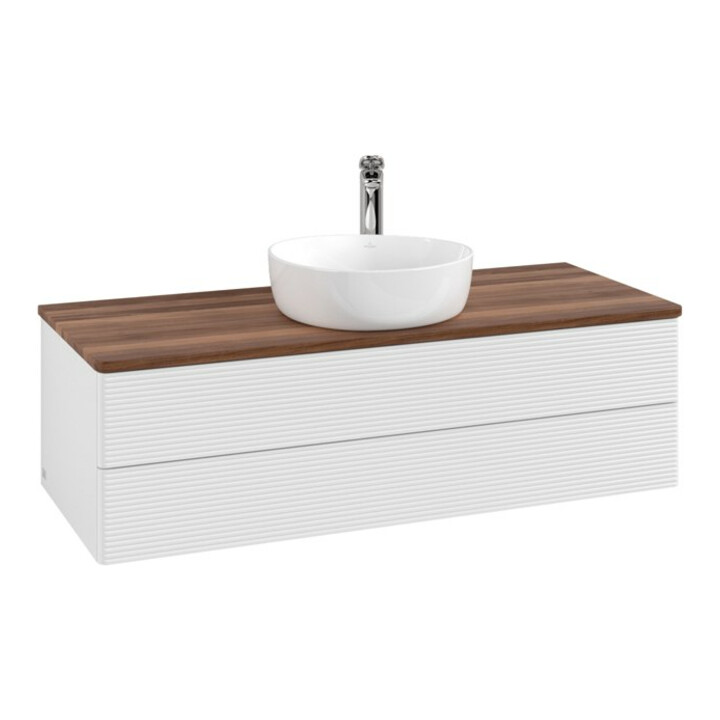 V&B Meuble sous-lavabo avec structure de façade, éclairage Antao 120x36x50cm, HL, WBP w. wal, blanc brillant Lac