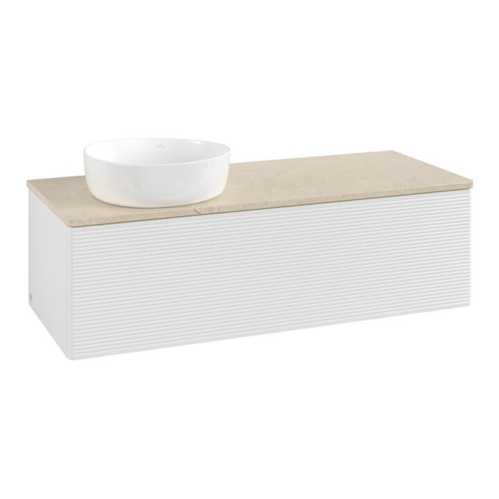 V&B Meuble sous lavabo avec structure de façade, éclairage Antao 120x36x50cm, WBP botti., blanc brillant Lac