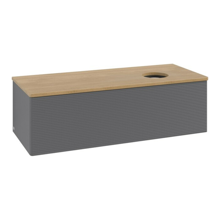 V&B Meuble sous lavabo avec structure de façade, éclairage Antao 120x36x50cm, WBP chêne, anthracite mat
