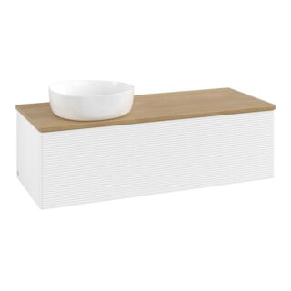 V&B Meuble sous-lavabo avec structure de façade, éclairage Antao 120x36x50cm, WBP chêne, blanc mat Lac