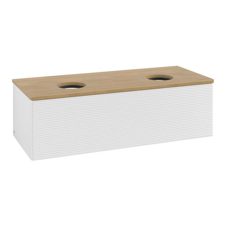 V&B Meuble sous lavabo avec structure de façade, éclairage Antao 120x36x50cm, WBP chêne hon. Oa, blanc brillant Lac