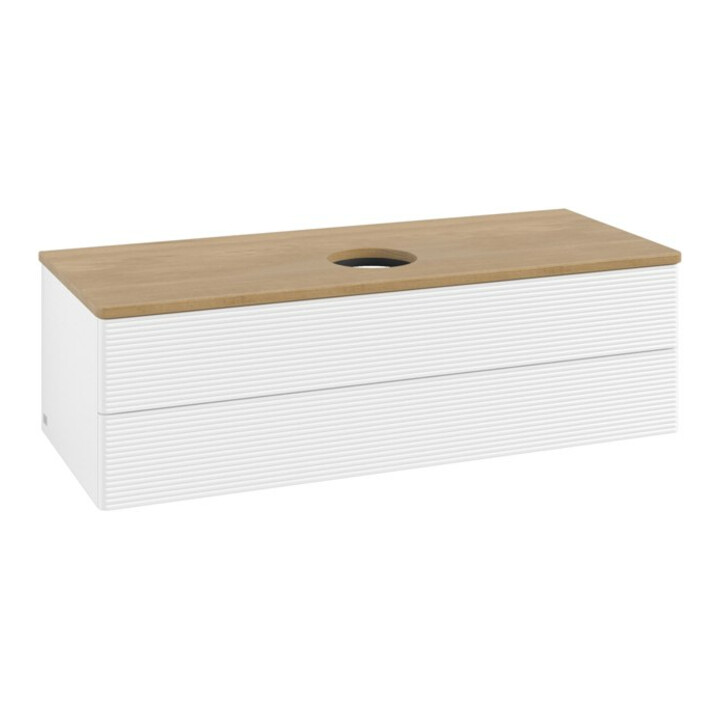 V&B Meuble sous-lavabo avec structure de façade, éclairage Antao 120x36x50cm, WBP chêne hon. Oa, blanc m Lac