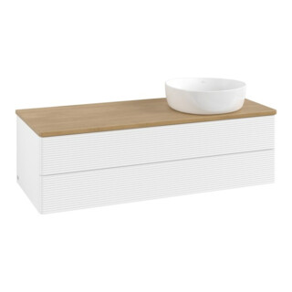 V&B Meuble sous lavabo avec structure de façade, éclairage Antao 120x36x50cm, WBP chêne hon. Oa, blanc mat Lac
