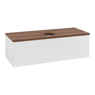 V&B Meuble sous lavabo avec structure de façade, éclairage Antao 120x36x50cm, WBP chêne sauvage, blanc brillant Lac