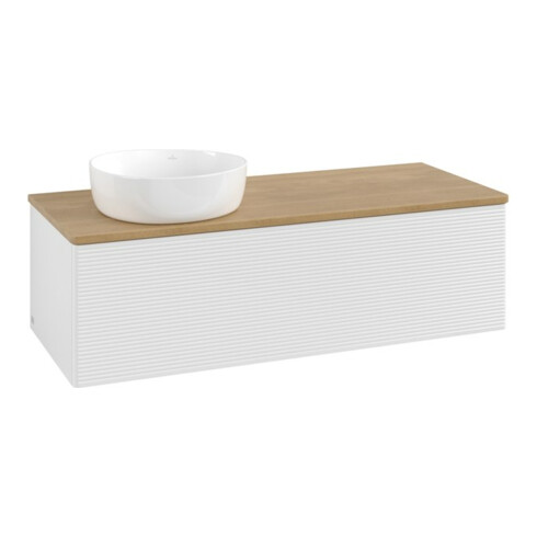 V&B Meuble sous lavabo avec structure de façade, éclairage Antao 120x36x50cm, WBP hon. Oa, blanc brillant Lac