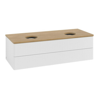 V&B Meuble sous lavabo avec structure de façade, éclairage Antao 120x36x50cm, WBP hon. Oa, blanc brillant Lac