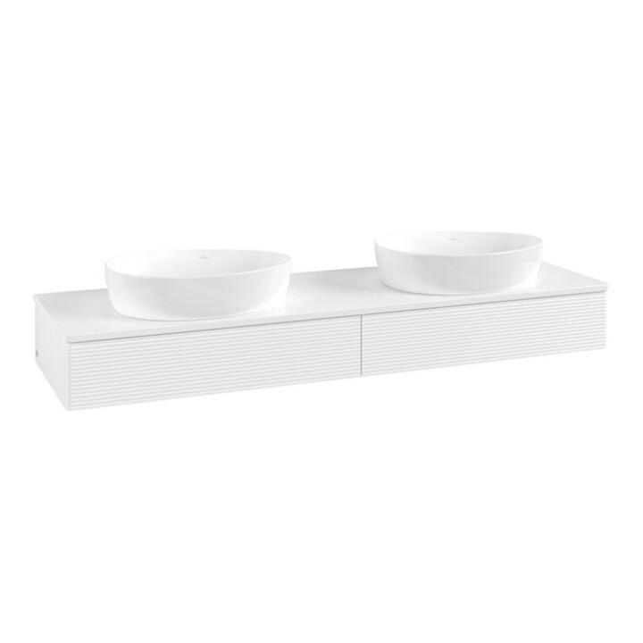 V&B Meuble sous-lavabo avec structure de façade, éclairage Antao 160x50 cm, couleur WBP Lac, blanc laqué