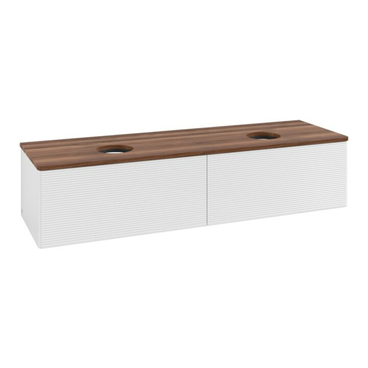 V&B Meuble sous lavabo avec structure de façade - Éclairage Antao 160x50cm, couleur WBP blanc wal, blanc brillant Lac