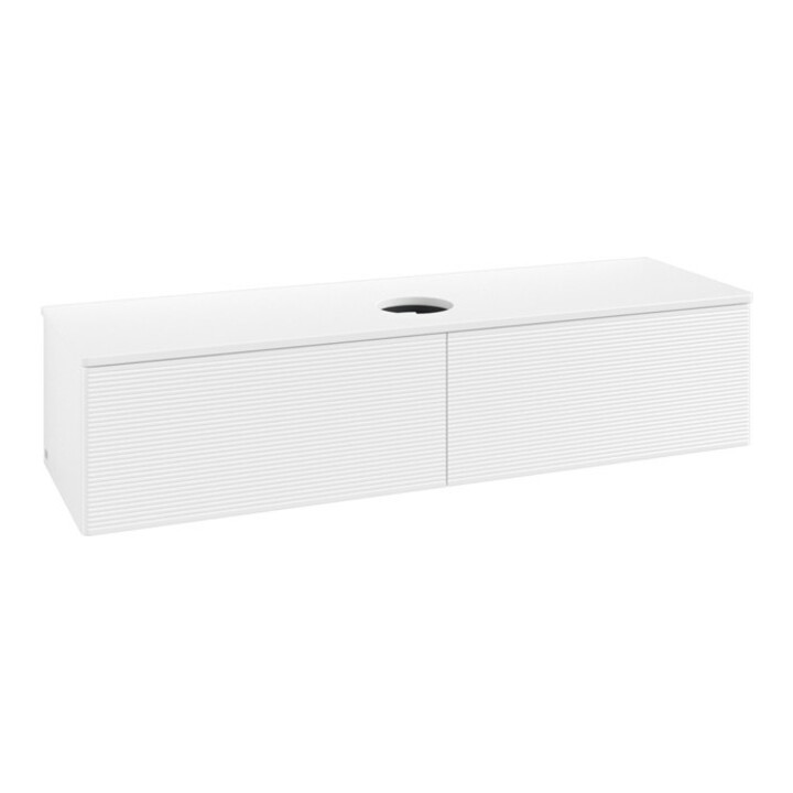 V&B Meuble sous lavabo avec structure de façade - Éclairage Antao 160x50cm, couleur WBP Lac, blanc laqué