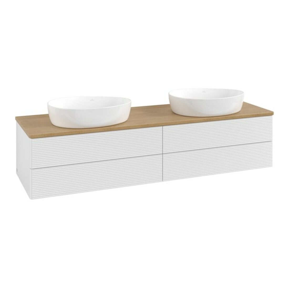 V&B Meuble sous lavabo avec structure de façade, éclairage Antao 160x50cm, couleur WBP miel Oa, blanc brillant Lac