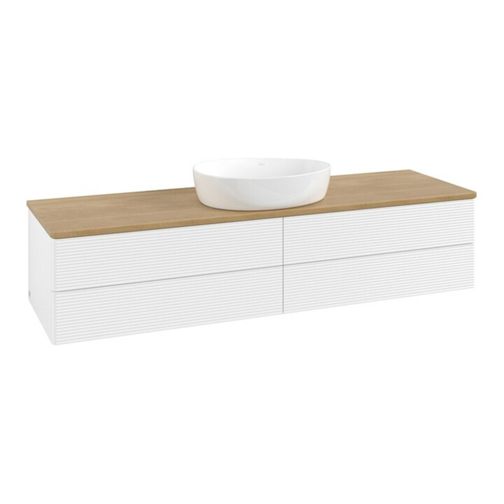 V&B Meuble sous lavabo avec structure de façade - Éclairage Antao 160x50cm, couleur WBP miel Oa, blanc m Lac