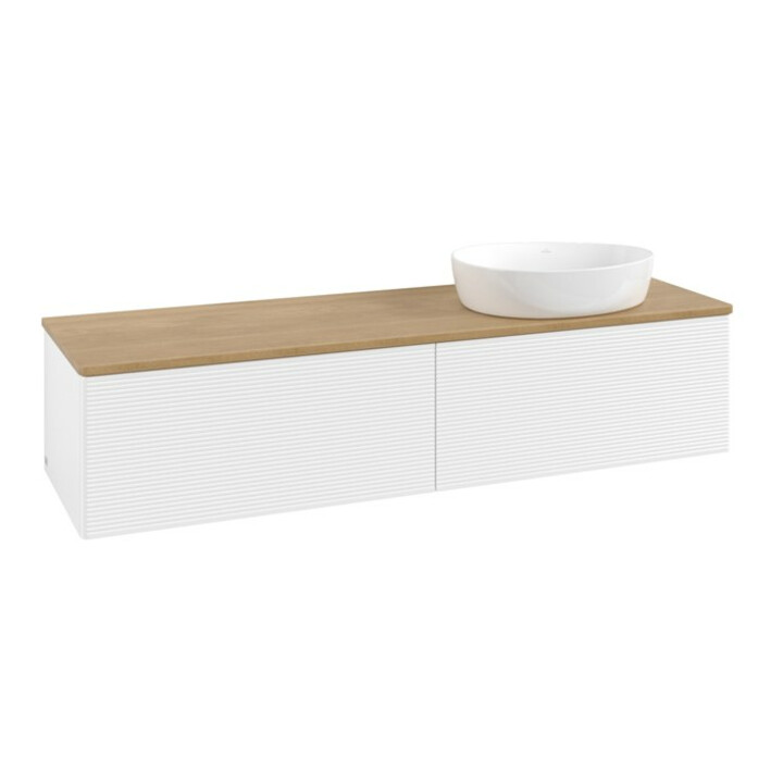 V&B Meuble sous lavabo avec structure de façade - Éclairage Antao 160x50cm, couleur WBP miel Oa, blanc m Lac