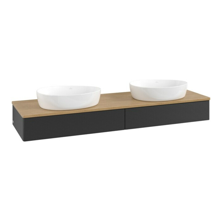 V&B Meuble sous-lavabo avec structure de façade, éclairage Antao 160x50cm, couleur WBP miel Oa, bleu m Lac