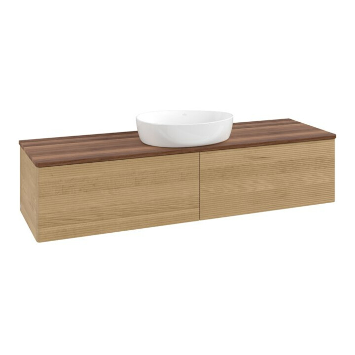 V&B Meuble sous-lavabo avec structure de façade - éclairage Antao 160x50cm, couleur WBP noyer, chêne miel