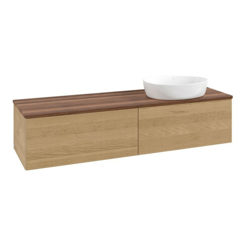 V&B Meuble sous-lavabo avec structure de façade - éclairage Antao 160x50cm, couleur WBP noyer, chêne miel
