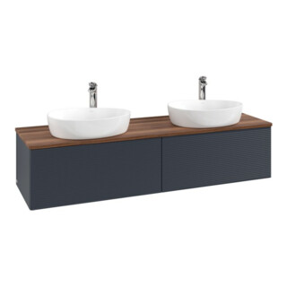 V&B Meuble sous-lavabo avec structure de façade, éclairage Antao 160x50cm, H I P, WBP chêne sauvage, bleu moyen avec laque