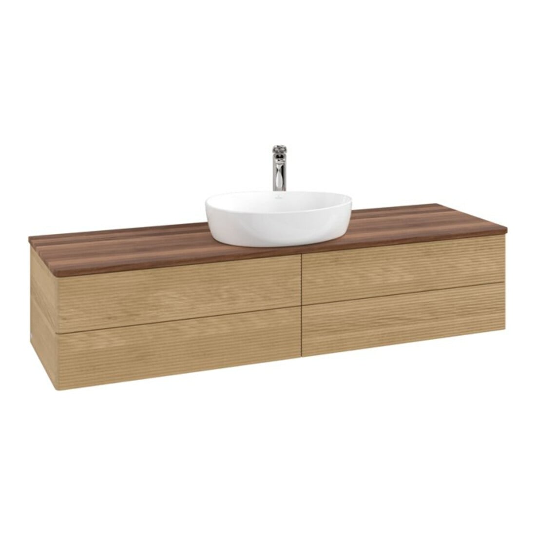 V&B Meuble sous lavabo avec structure de façade - Éclairage Antao 160x50cm, H, P, couleur WBP blanc, chêne hon. Oa