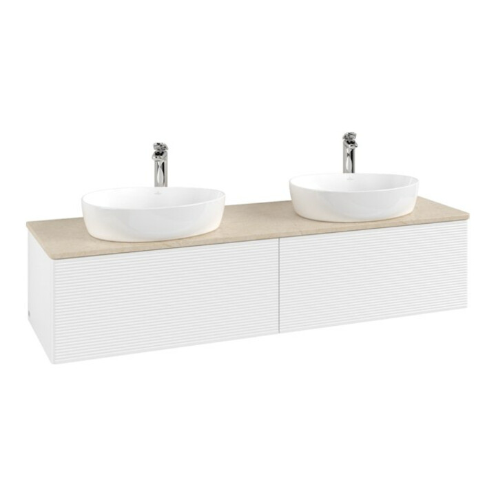 V&B Meuble sous lavabo avec structure de façade, éclairage Antao 160x50cm, HL, WBP botti., blanc mat avec Lac