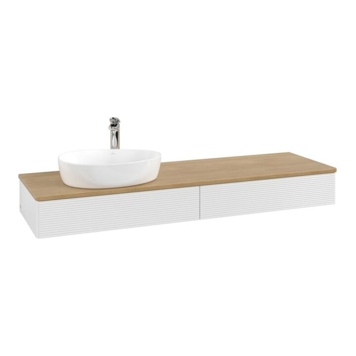 V&B Meuble sous-lavabo avec structure de façade - Éclairage Antao 160x50cm, HL, WBP chêne hon. Oa, blanc brillant Lac
