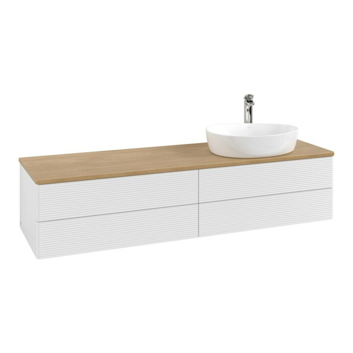 V&B Meuble sous-lavabo avec structure de façade - Éclairage Antao 160x50cm, HL, WBP chêne hon. Oa, blanc brillant Lac