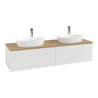 V&B Meuble sous lavabo avec structure de façade, éclairage Antao 160x50cm, HL, WBP chêne hon. Oa, blanc brillant Lac