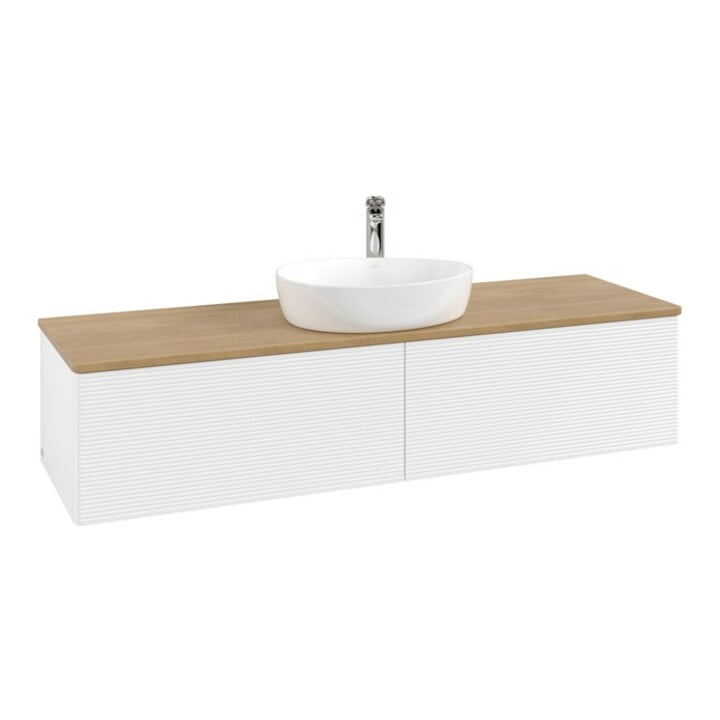 V&B Meuble sous lavabo avec structure de façade - Éclairage Antao 160x50cm, HL, WBP hon. Oa, blanc avec laque