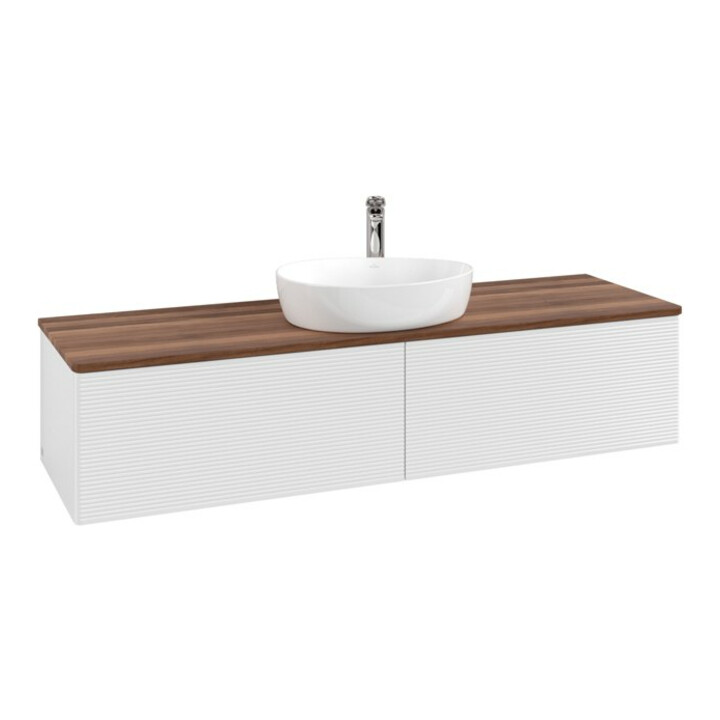 V&B Meuble sous lavabo avec structure de façade - Éclairage Antao 160x50cm, HL, WBP w. wal, blanc brillant Lac