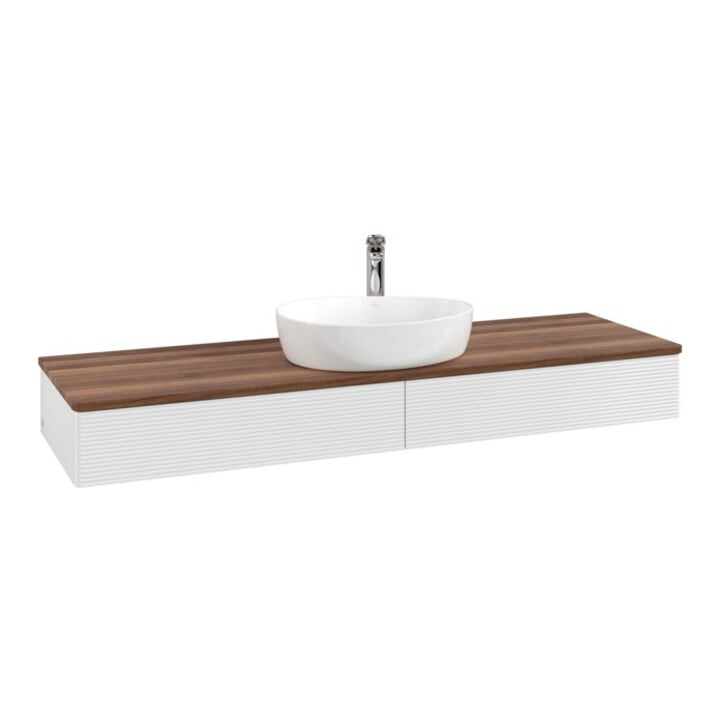 V&B Meuble sous lavabo avec structure de façade - Éclairage Antao 160x50cm, HL, WBP w. wal, blanc brillant Lac