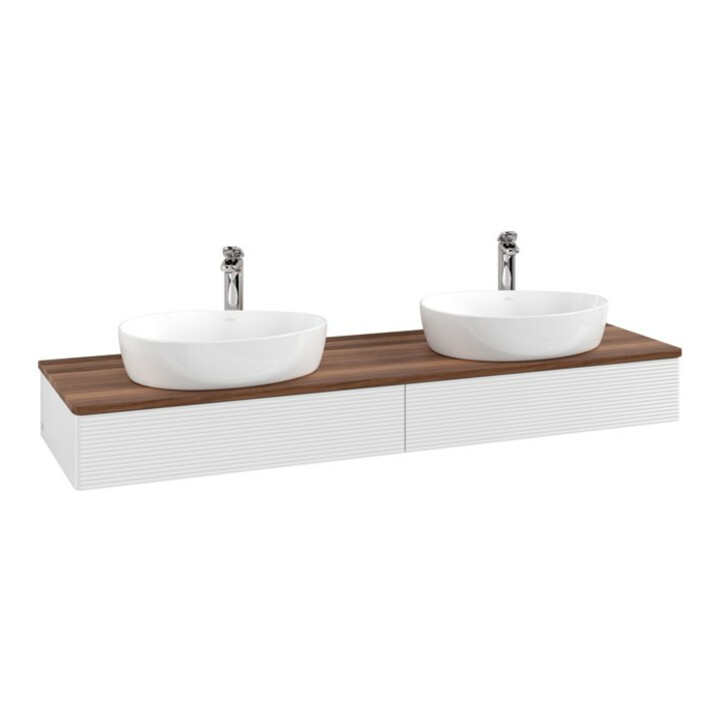 V&B Meuble sous lavabo avec structure de façade, éclairage Antao 160x50cm, HL, WBP w. wal, blanc brillant Lac