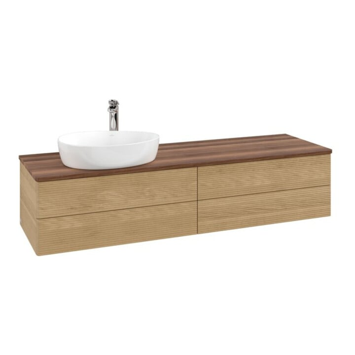 V&B Meuble sous lavabo avec structure de façade - Éclairage Antao 160x50cm, HxL, couleur WBP blanc, chêne hon. Oa