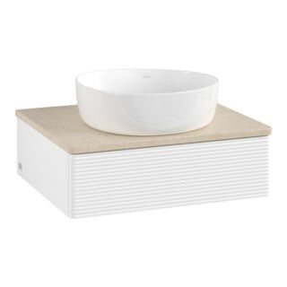 V&B Meuble sous lavabo avec structure de façade - Éclairage Antao 60x19x50 cm, couleur WBP botti., blanc avec Lac