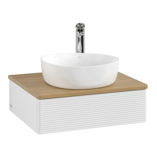 V&B Meuble sous lavabo avec structure de façade - Éclairage Antao 60x19x50cm, HL, WBP chêne hon. Oa, blanc brillant Lac