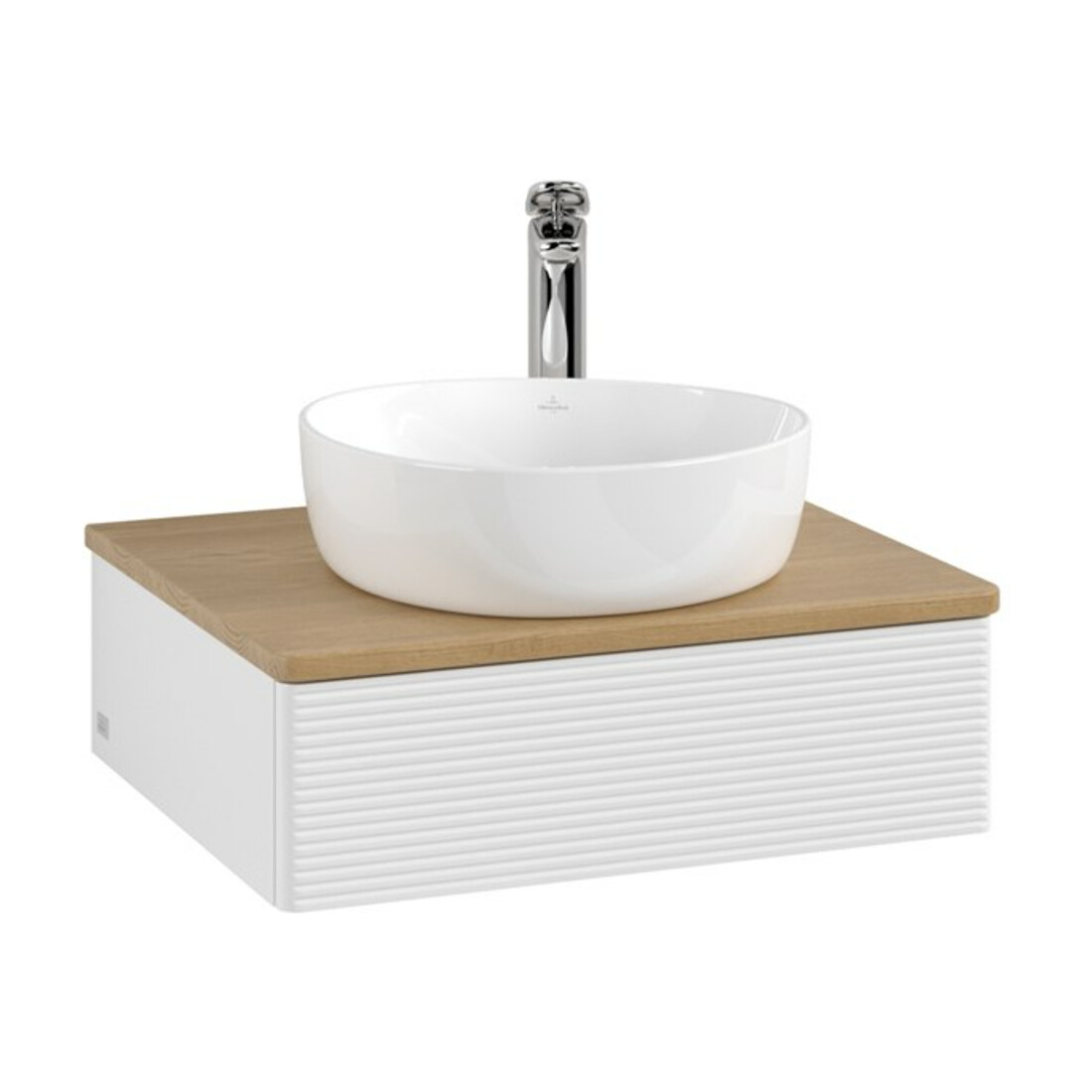 V&B Meuble sous lavabo avec structure de façade - Éclairage Antao 60x19x50cm, HL, WBP chêne hon. Oa, blanc brillant Lac
