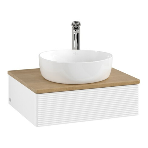 V&B Meuble sous lavabo avec structure de façade - Éclairage Antao 60x19x50cm, HL, WBP hon. Oa, blanc avec Lac