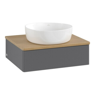 V&B Meuble sous lavabo avec structure de façade - Éclairage Antao 60x19x50cm, WBP chêne, Anthracite mat Lac