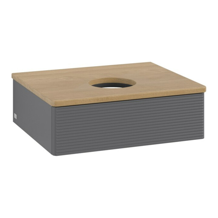 V&B Meuble sous lavabo avec structure de façade - Éclairage Antao 60x19x50cm, WBP chêne, Anthracite mat Lac