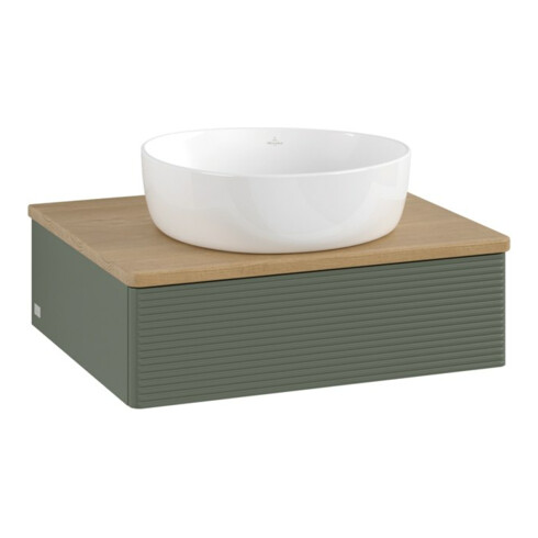 V&B Meuble sous lavabo avec structure de façade - Éclairage Antao 60x19x50cm, WBP chêne hon. Oa, gris clair m Lac