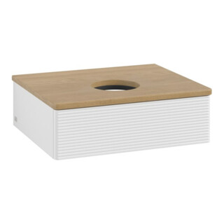 V&B Meuble sous-lavabo avec structure de façade - Éclairage Antao 60x19x50cm, WBP hon. Oa, blanc brillant Lac