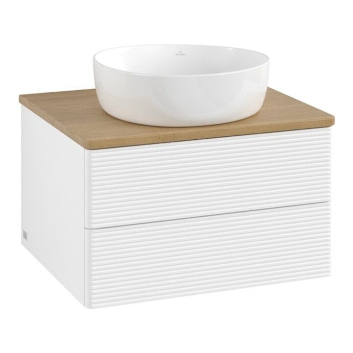 V&B Meuble sous lavabo avec structure de façade - Éclairage Antao 60x36x50cm, couleur WBP hon. Oa, blanc avec laque